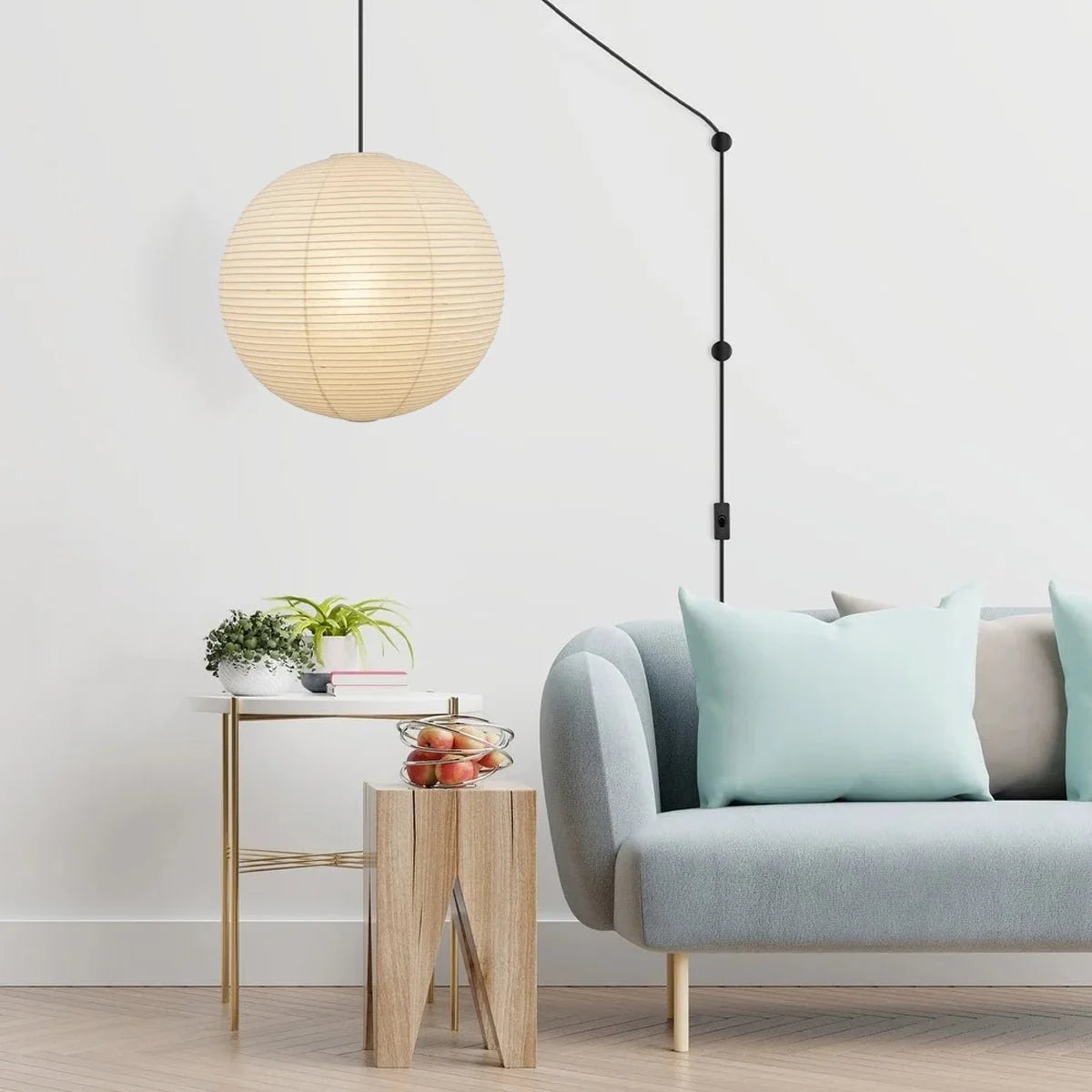 Pendant Lamp | Washi Paper Shade & Metal Fixture | Adjustable Cord