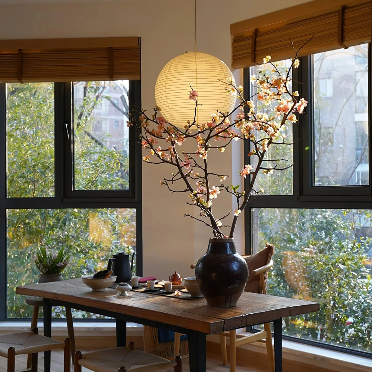 Pendant Lamp | Washi Paper Shade & Metal Fixture | Adjustable Cord