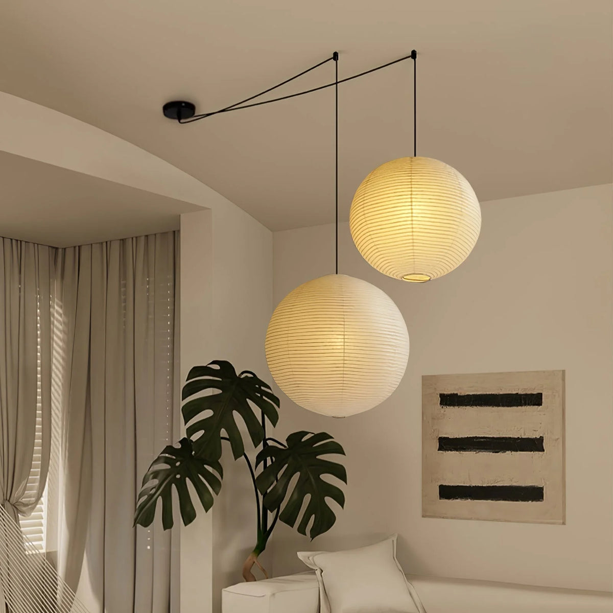 Pendant Lamp | Washi Paper Shade & Metal Fixture | Adjustable Cord