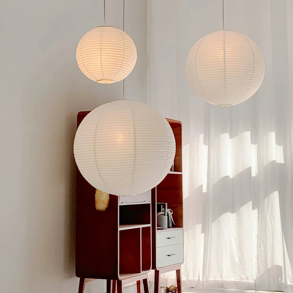 Pendant Lamp | Washi Paper Shade & Metal Fixture | Adjustable Cord