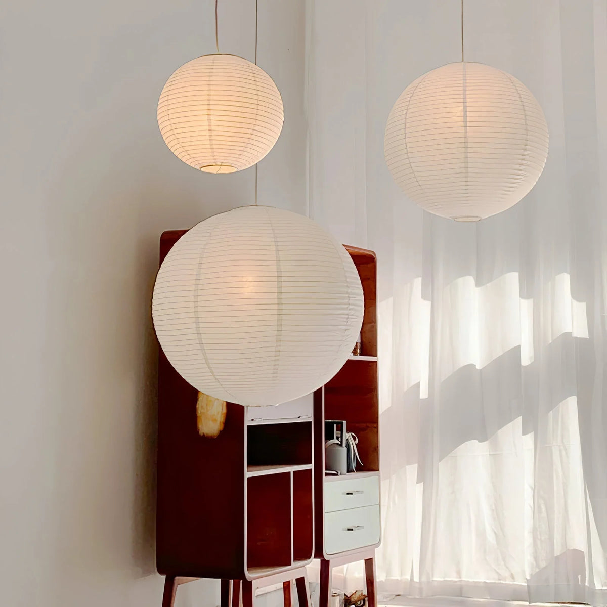 Pendant Lamp | Washi Paper Shade & Metal Fixture | Adjustable Cord