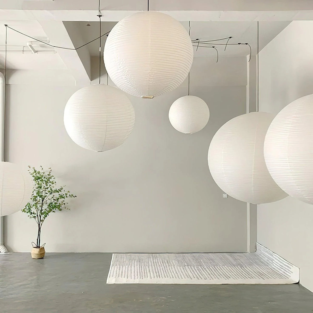 Pendant Lamp | Washi Paper Shade & Metal Fixture | Adjustable Cord