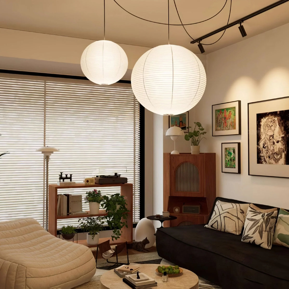 Pendant Lamp | Washi Paper Shade & Metal Fixture | Adjustable Cord