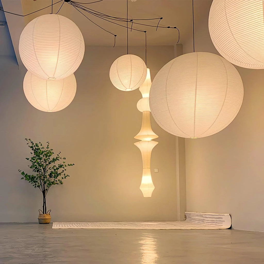 Pendant Lamp | Washi Paper Shade & Metal Fixture | Adjustable Cord
