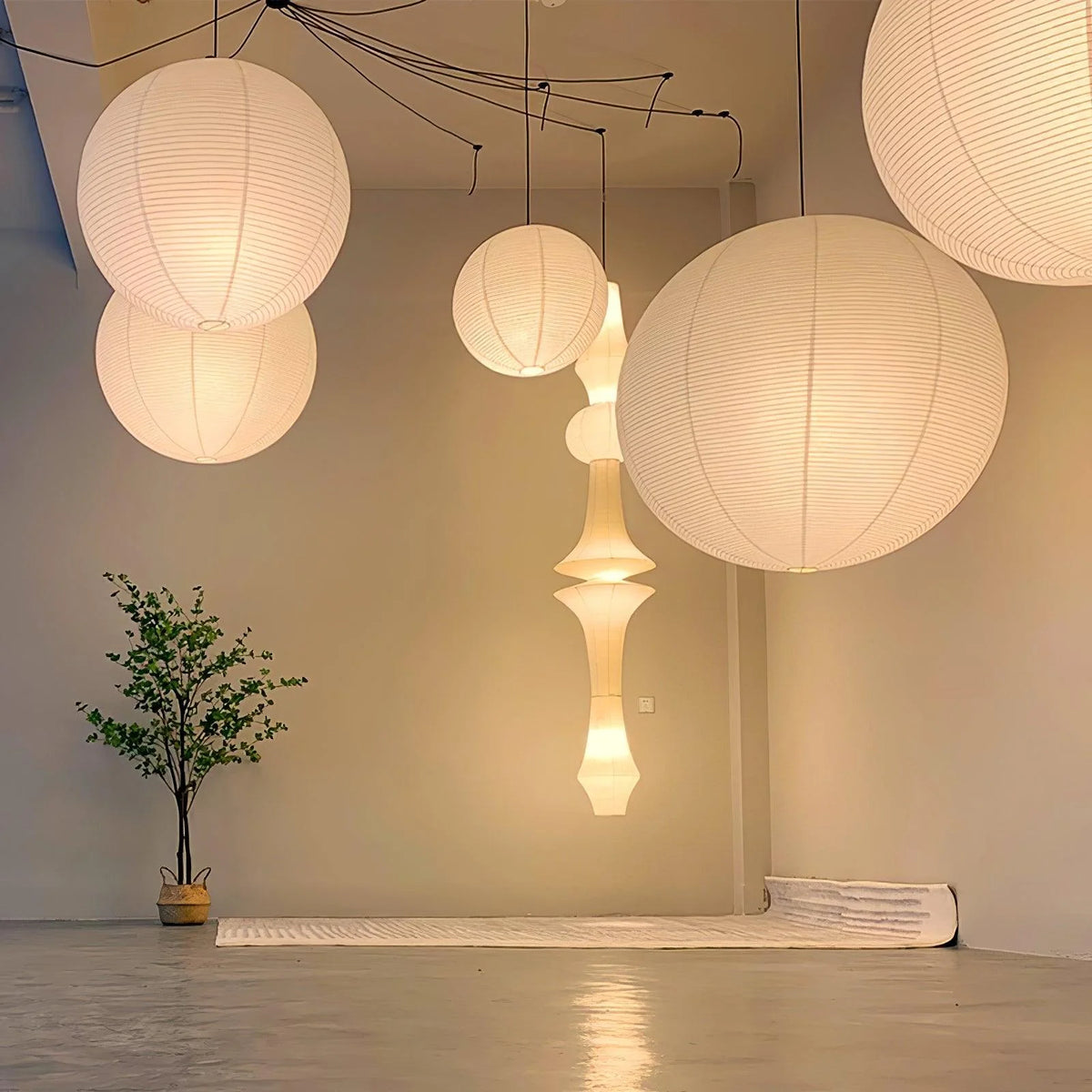 Pendant Lamp | Washi Paper Shade & Metal Fixture | Adjustable Cord