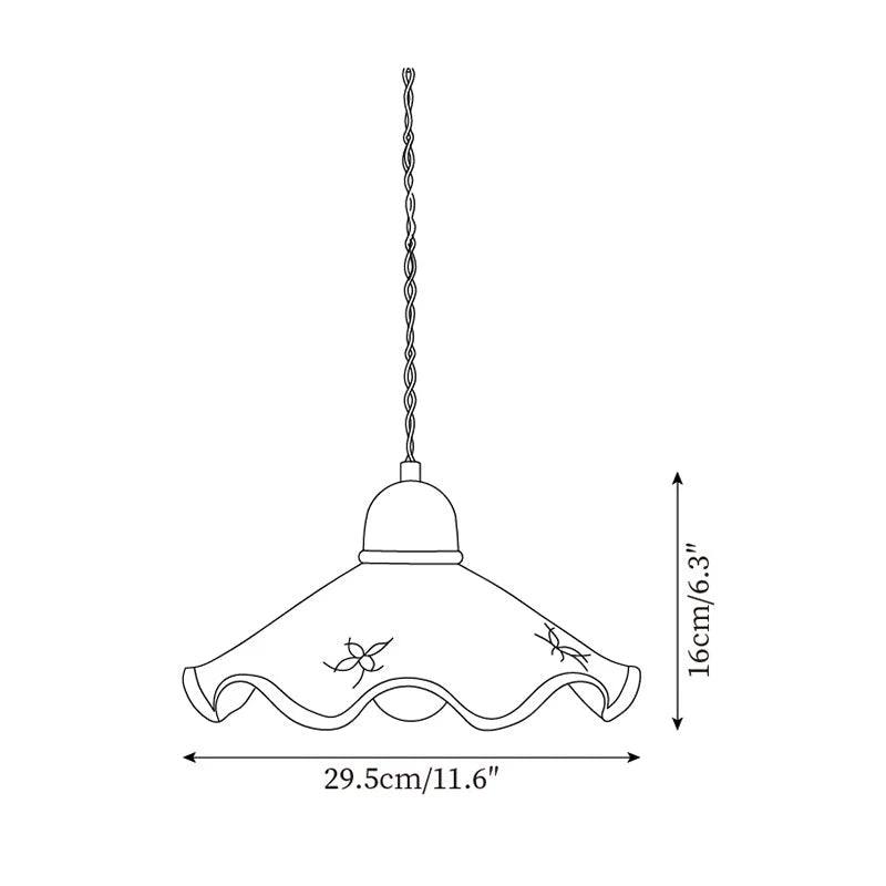 Pendant Lamp | Wavy Ceramic Shade & Metal Accents | 150 cm Adjustable Cord
