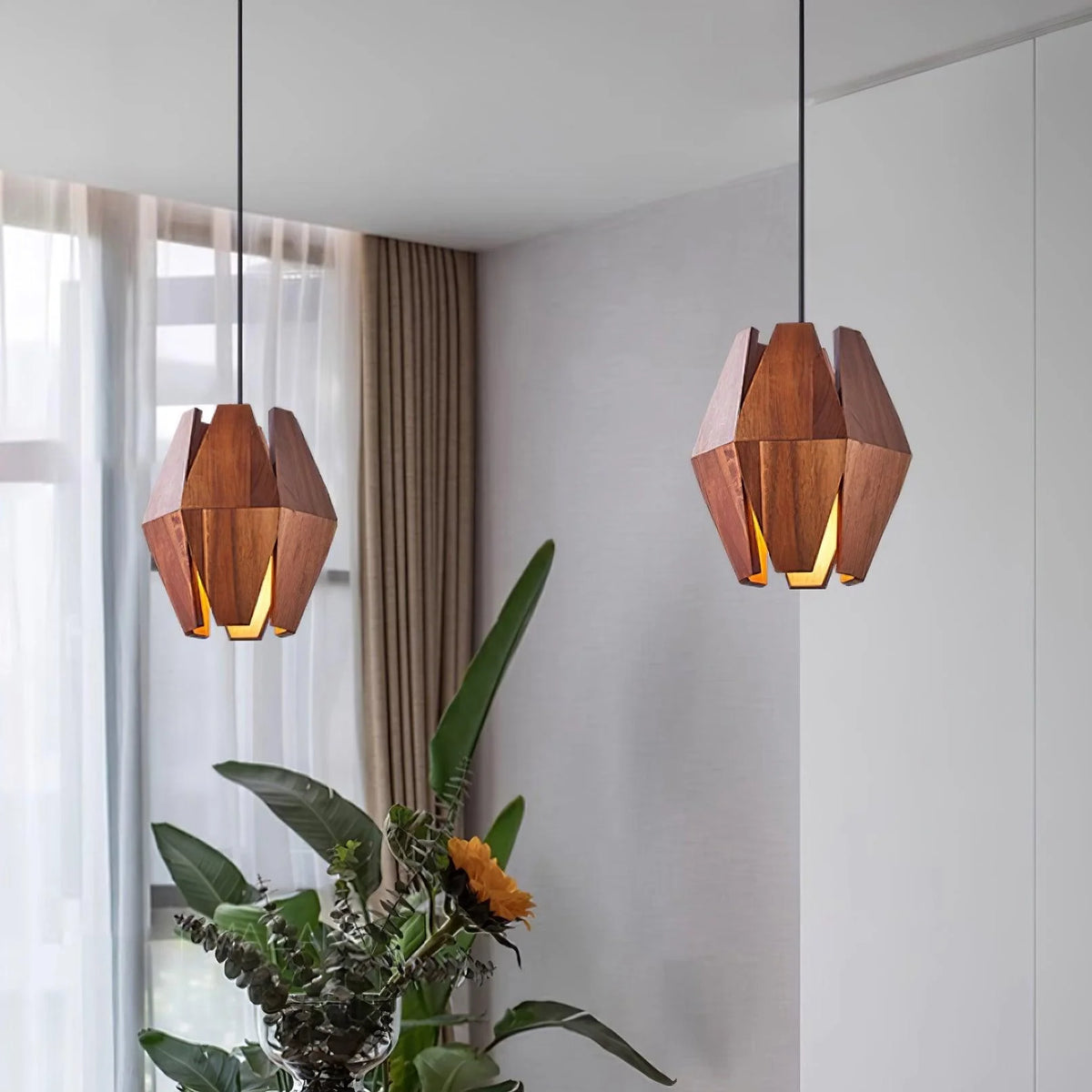 Pendant Lamp | Wood Shade & Metal | Dimmer-Compatible