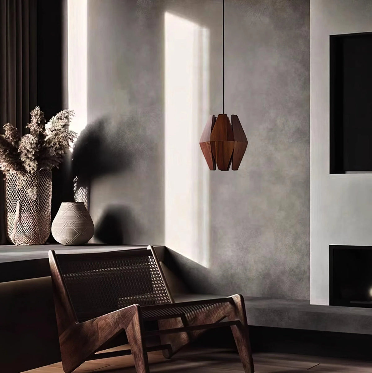 Pendant Lamp | Wood Shade & Metal | Dimmer-Compatible