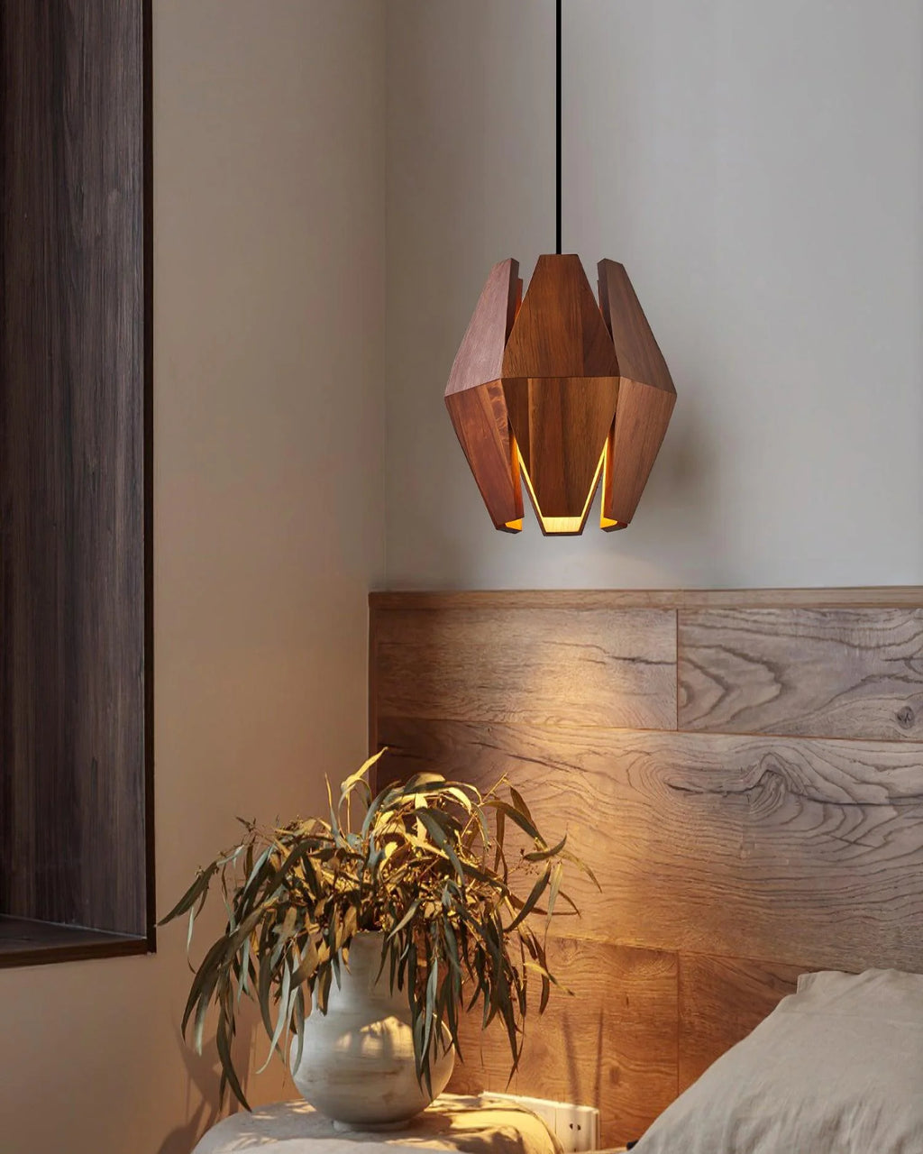 Pendant Lamp | Wood Shade & Metal | Dimmer-Compatible