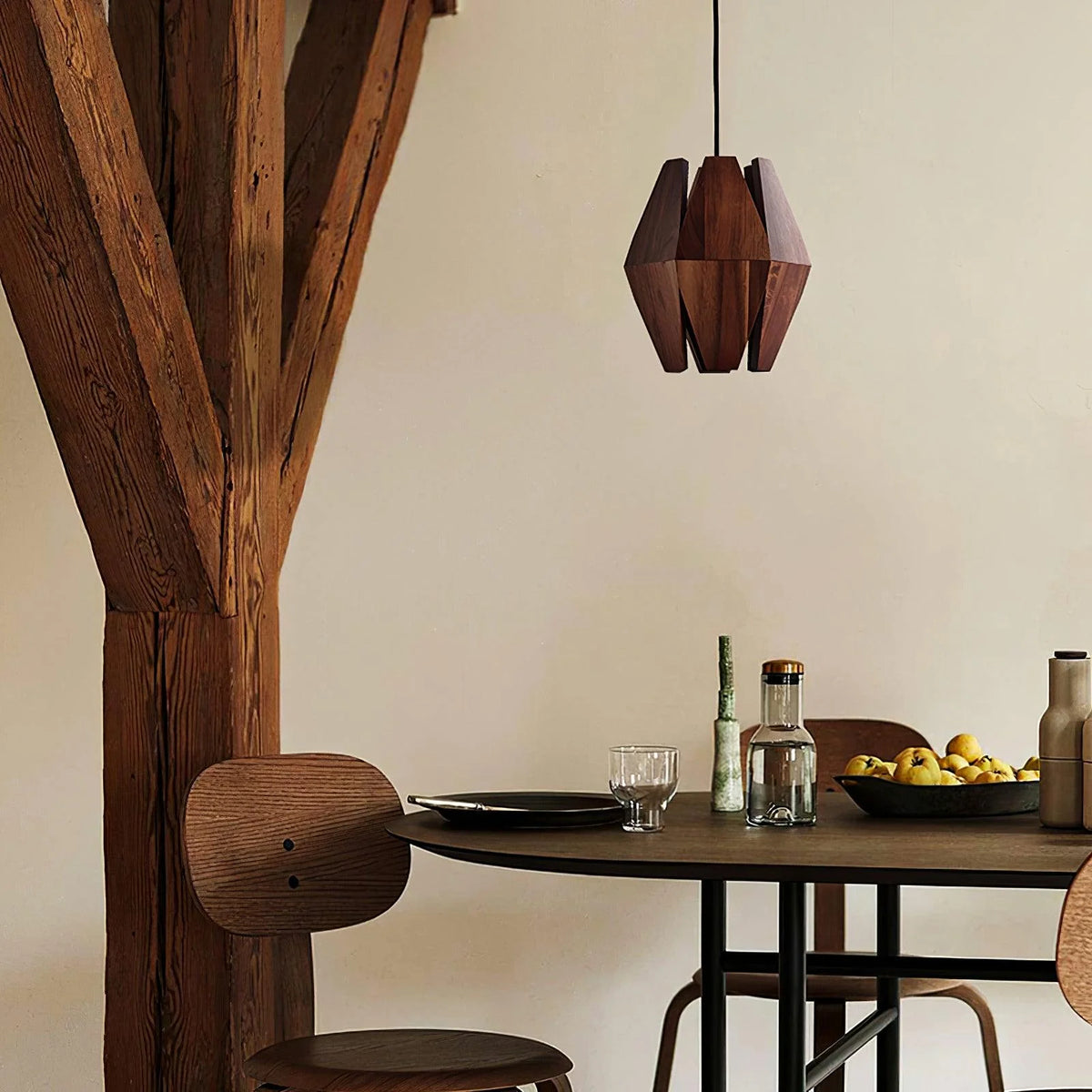 Pendant Lamp | Wood Shade & Metal | Dimmer-Compatible