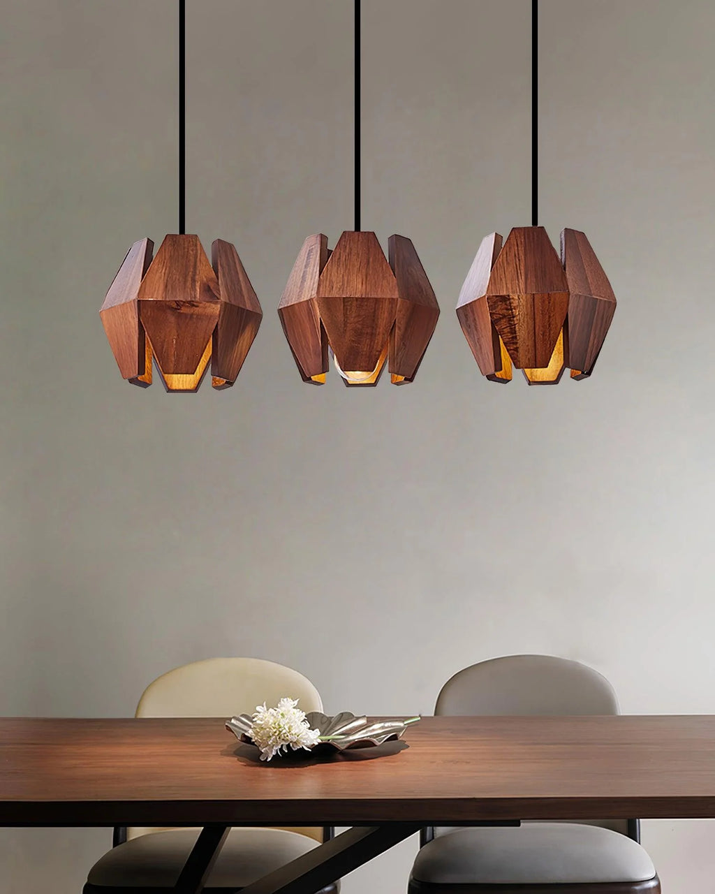 Pendant Lamp | Wood Shade & Metal | Dimmer-Compatible