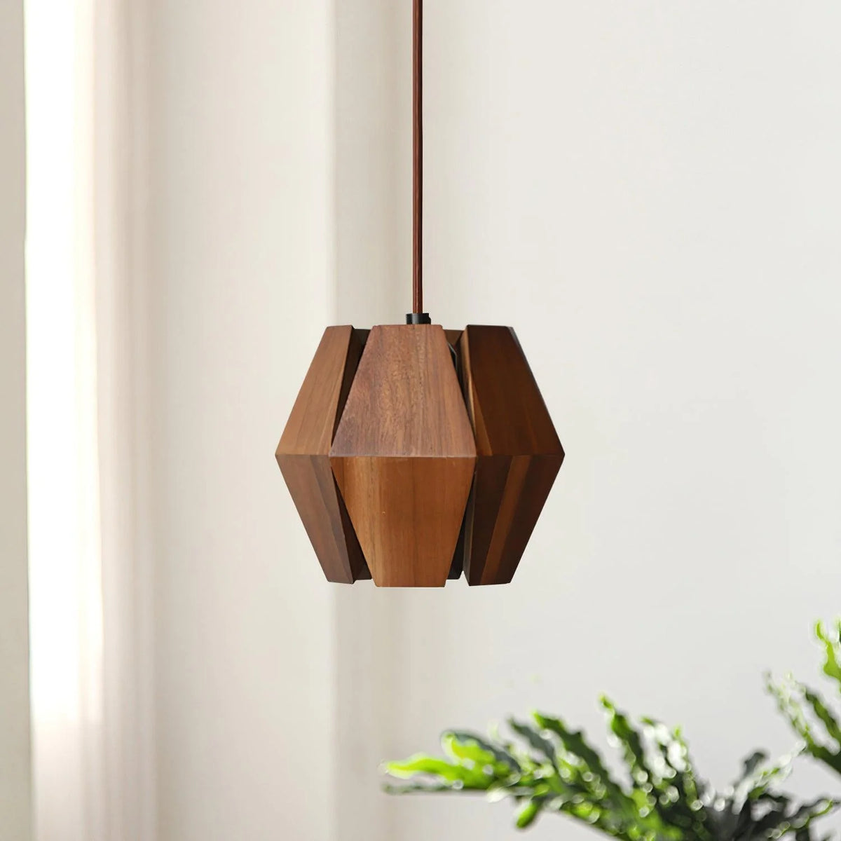 Pendant Lamp | Wood Shade & Metal | Dimmer-Compatible