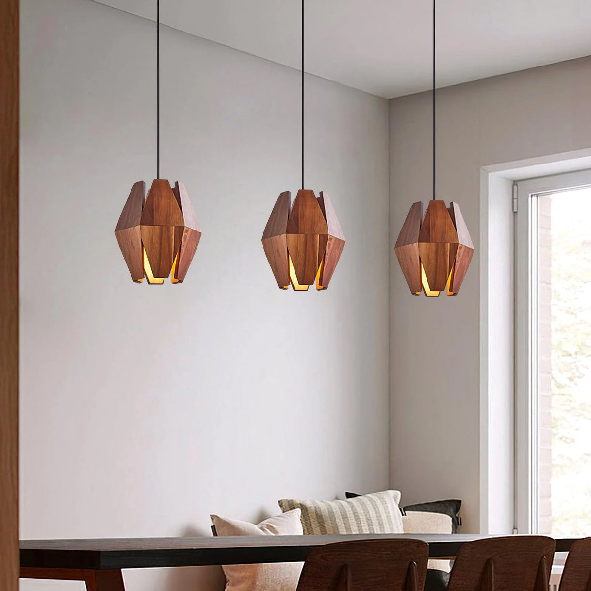 Pendant Lamp | Wood Shade & Metal | Dimmer-Compatible