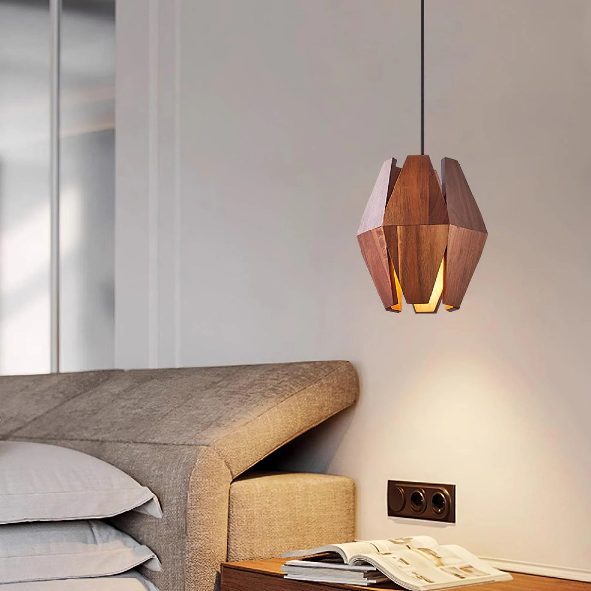 Pendant Lamp | Wood Shade & Metal | Dimmer-Compatible