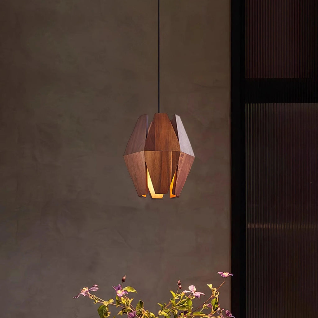 Pendant Lamp | Wood Shade & Metal | Dimmer-Compatible