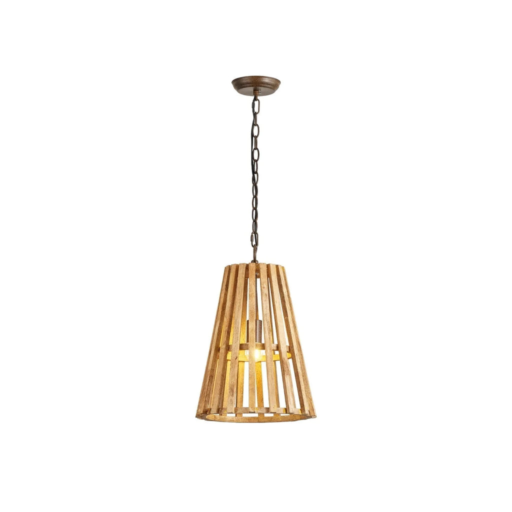 Pendant Lamp | Wooden Shade & Iron Body | 32 cm Diameter
