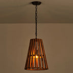 Pendant Lamp | Wooden Shade & Iron Body | 32 cm Diameter