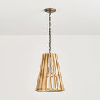 Pendant Lamp | Wooden Shade & Iron Body | 32 cm Diameter