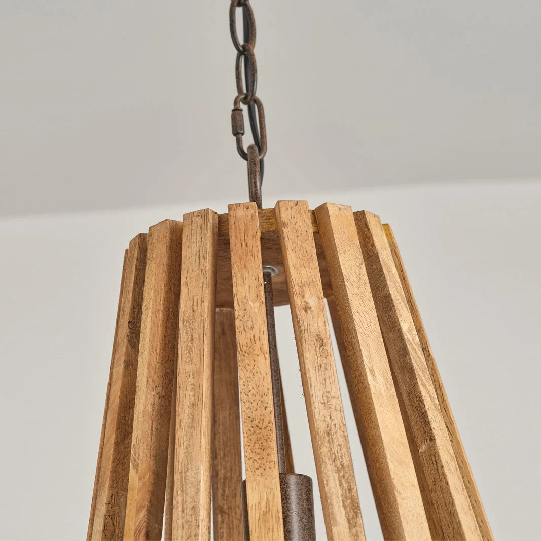 Pendant Lamp | Wooden Shade & Iron Body | 32 cm Diameter