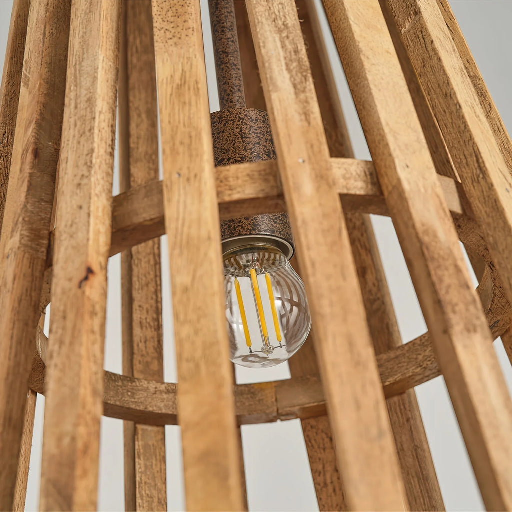 Pendant Lamp | Wooden Shade & Iron Body | 32 cm Diameter