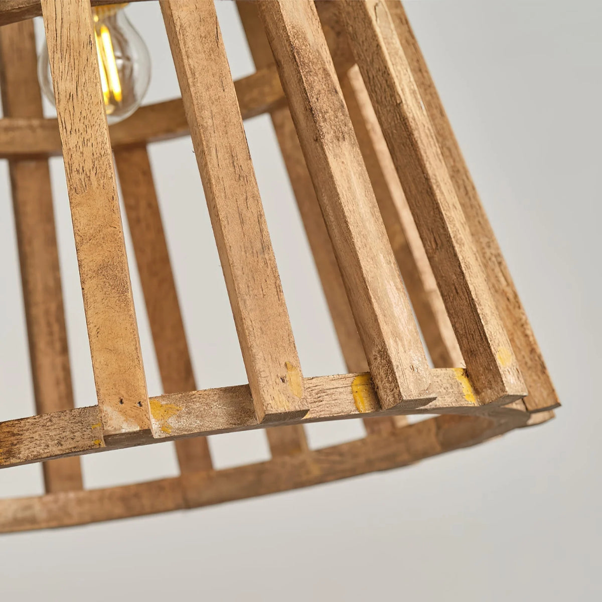 Pendant Lamp | Wooden Shade & Iron Body | 32 cm Diameter