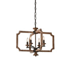 Pendant Lantern | Vintage Rustic Metal Body & Wood Shade | 4-Head