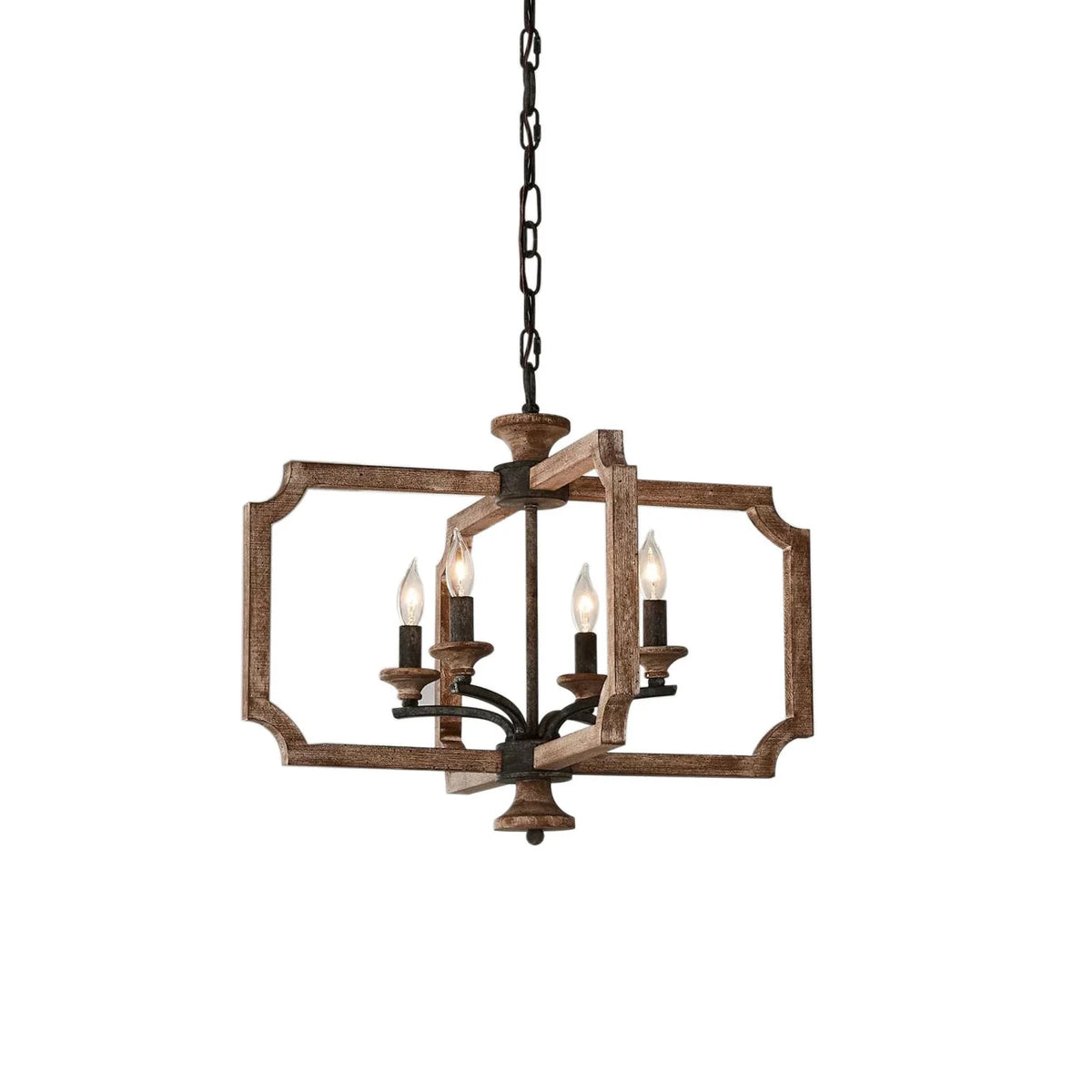 Pendant Lantern | Vintage Rustic Metal Body & Wood Shade | 4-Head