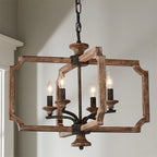 Pendant Lantern | Vintage Rustic Metal Body & Wood Shade | 4-Head