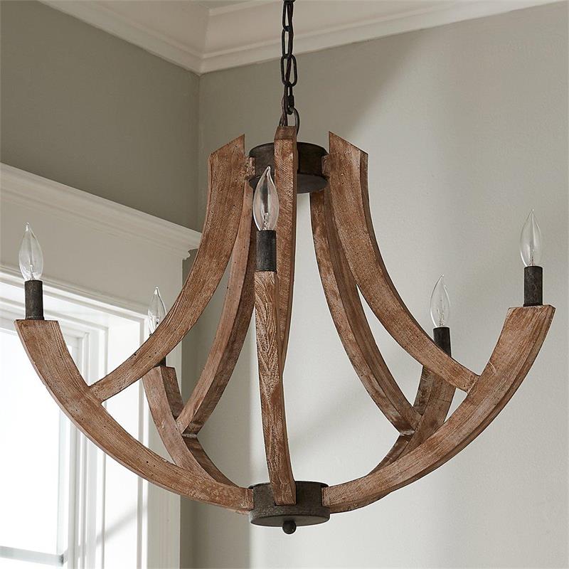 Pendant Lantern | Vintage Rustic Metal Body & Wood Shade | 4-Head