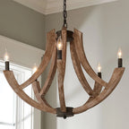 Pendant Lantern | Vintage Rustic Metal Body & Wood Shade | 4-Head