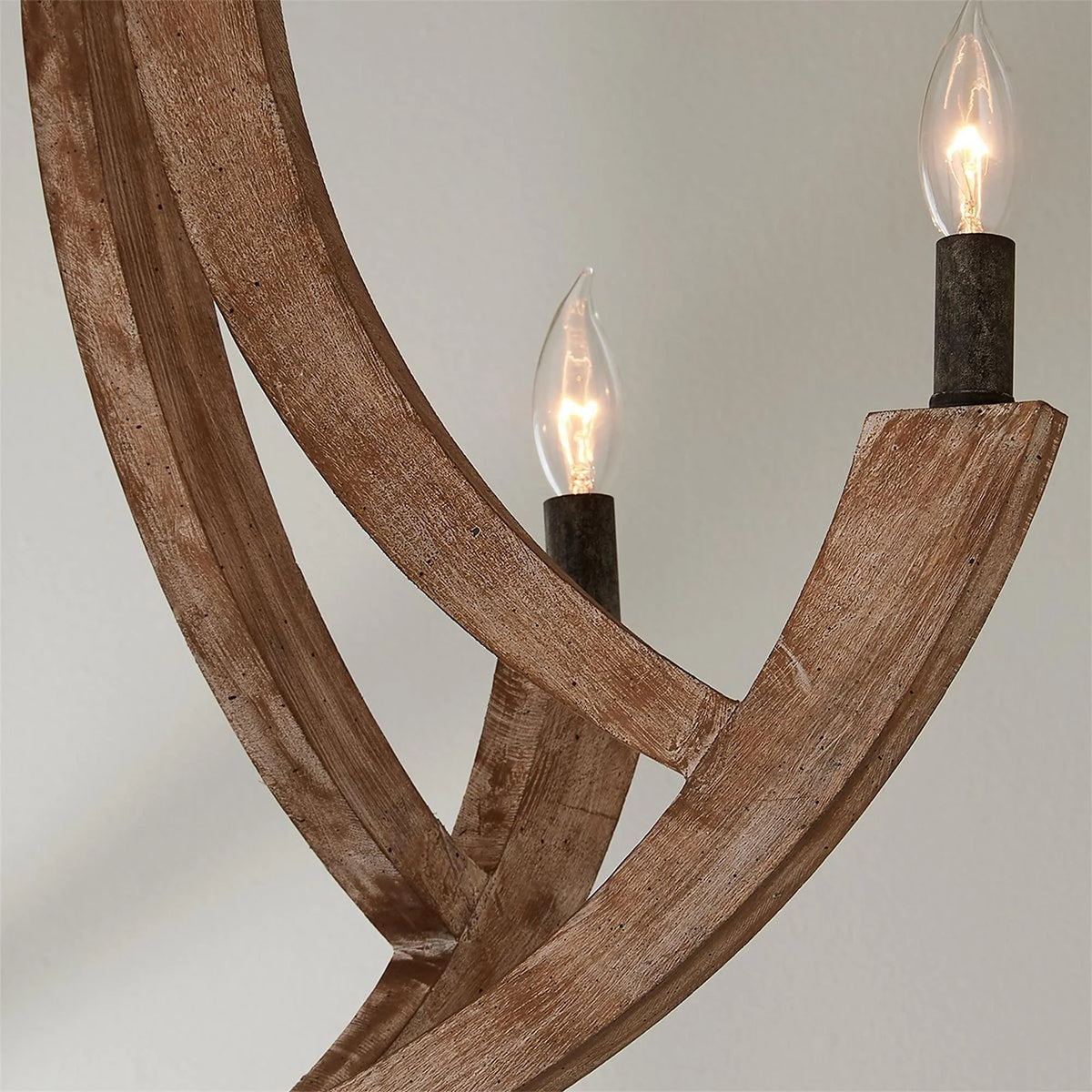 Pendant Lantern | Vintage Rustic Metal Body & Wood Shade | 4-Head