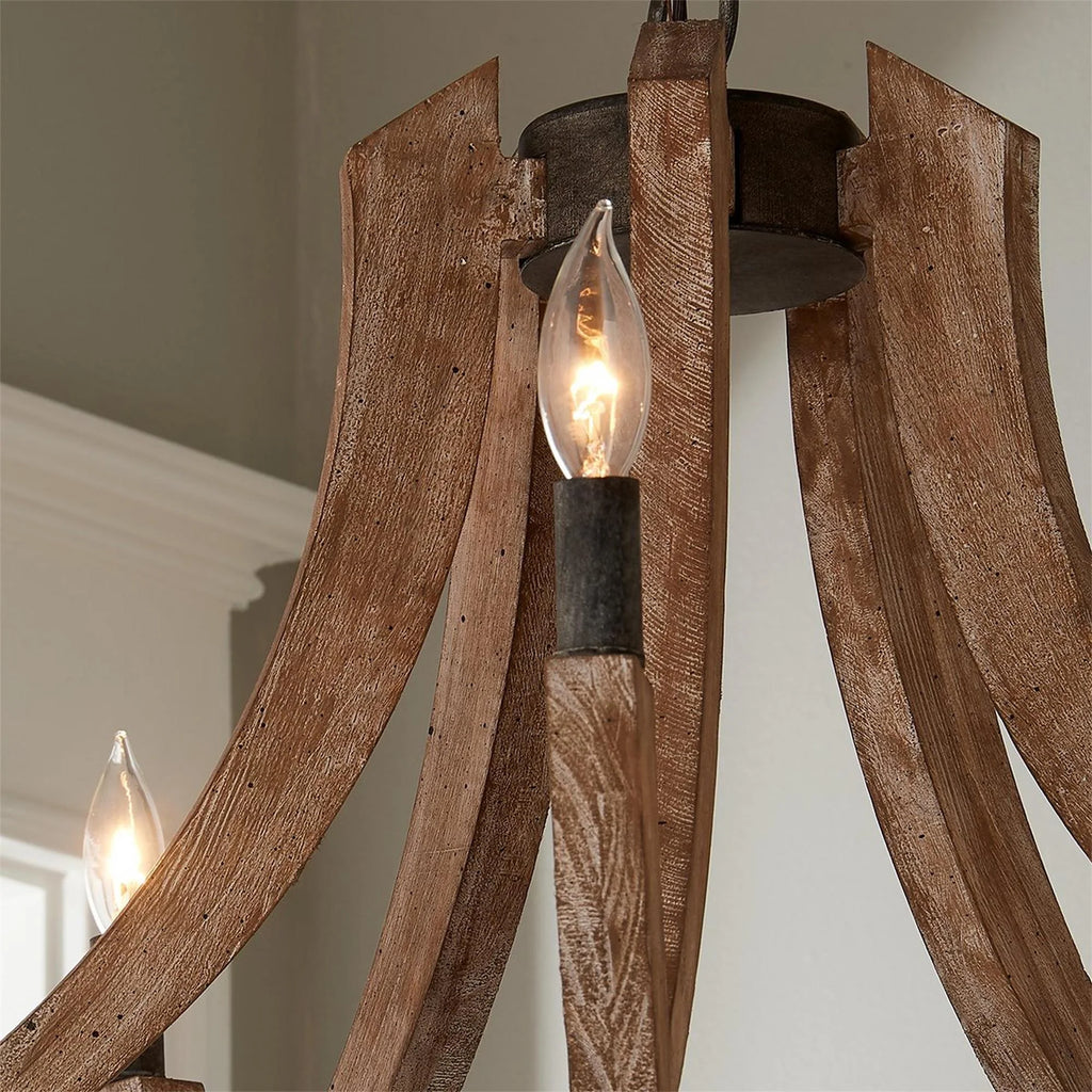 Pendant Lantern | Vintage Rustic Metal Body & Wood Shade | 4-Head