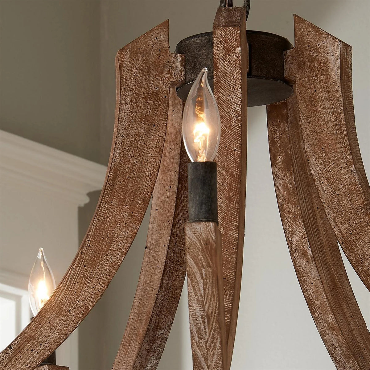 Pendant Lantern | Vintage Rustic Metal Body & Wood Shade | 4-Head