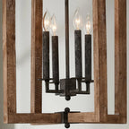 Pendant Lantern | Vintage Rustic Metal Body & Wood Shade | 4-Head