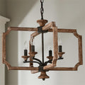 Pendant Lantern | Vintage Rustic Metal Body & Wood Shade | 4-Head