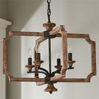 Pendant Lantern | Vintage Rustic Metal Body & Wood Shade | 4-Head