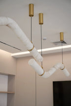 Pendant Light | Alabaster Shade, Brass Body & Integrated LED | 120/150 cm