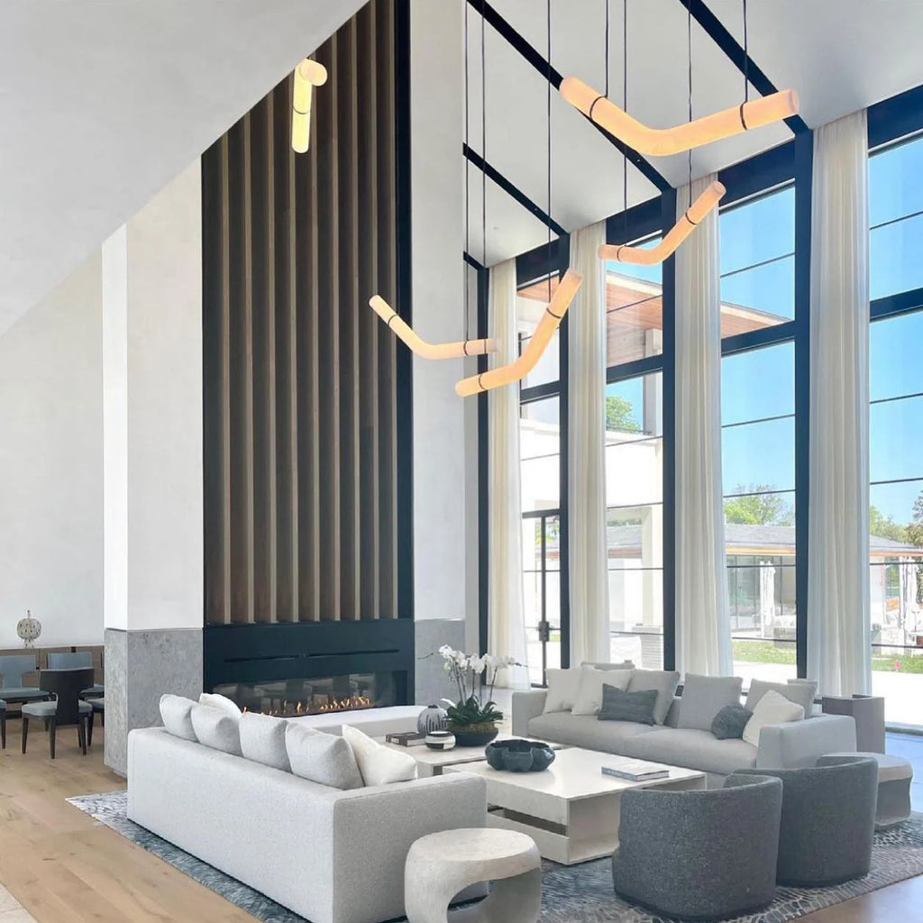 Pendant Light | Alabaster Shade, Brass Body & Integrated LED | 120/150 cm