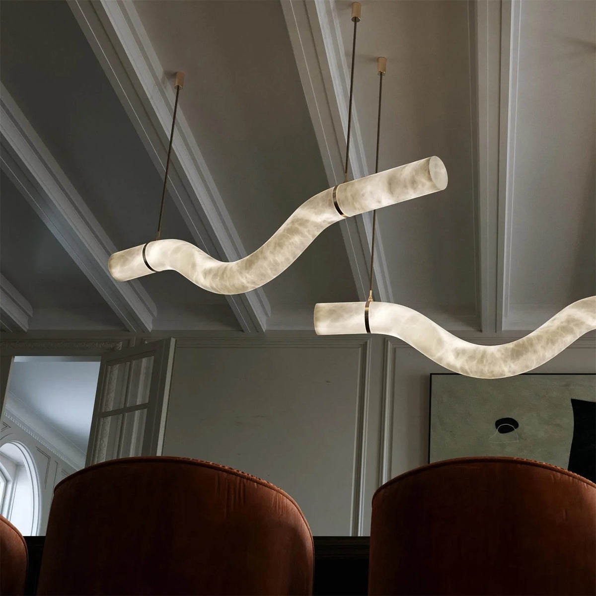Pendant Light | Alabaster Shade, Brass Body & Integrated LED | 120/150 cm