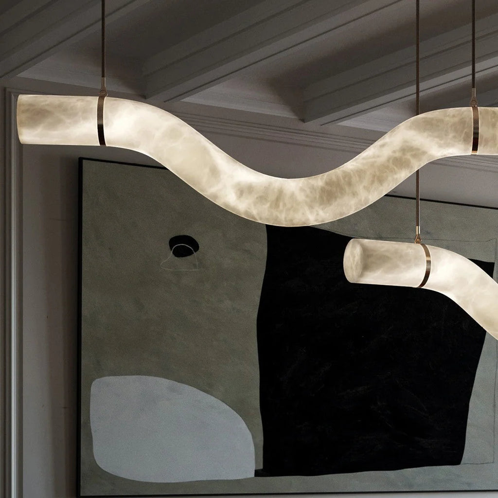 Pendant Light | Alabaster Shade, Brass Body & Integrated LED | 120/150 cm