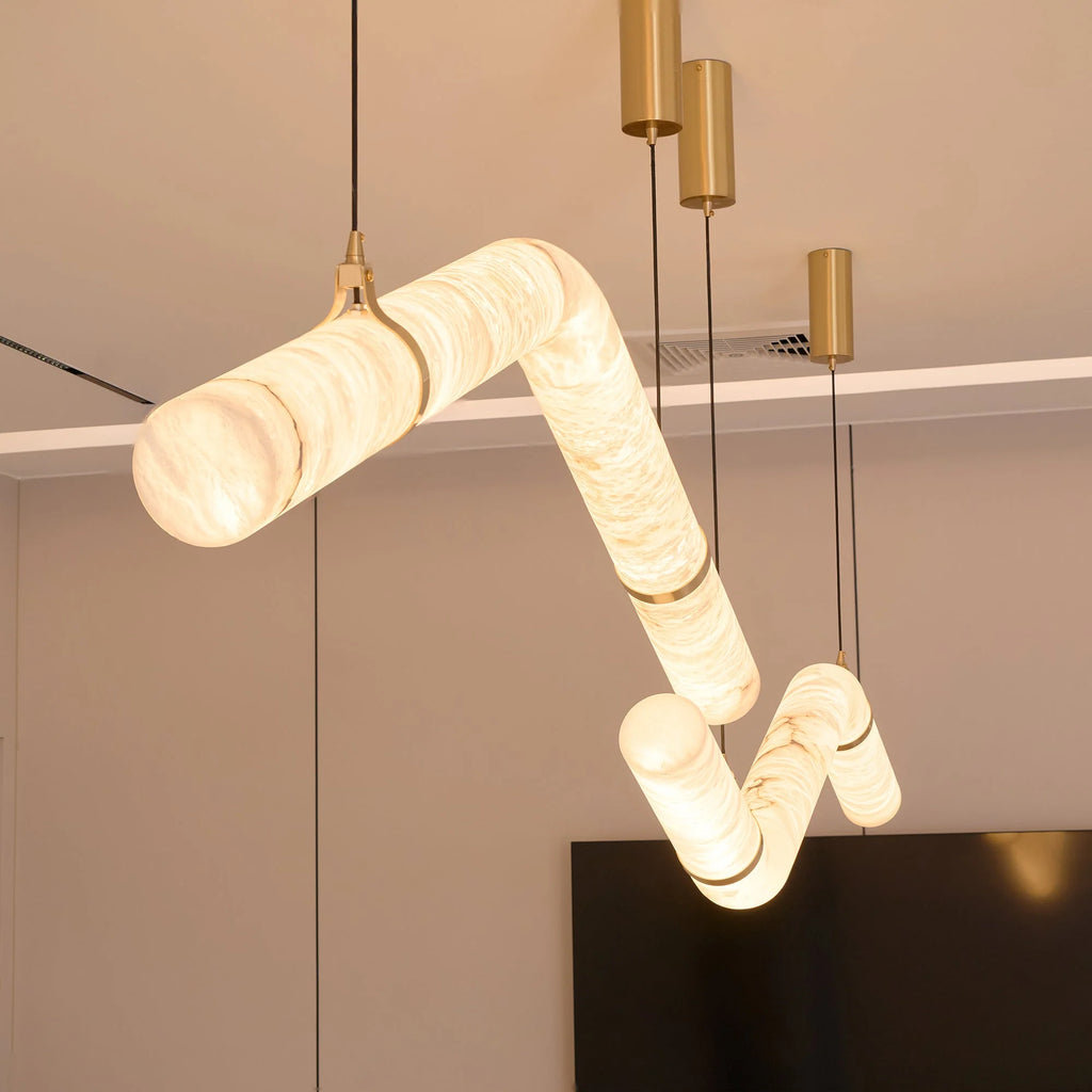 Pendant Light | Alabaster Shade, Brass Body & Integrated LED | 120/150 cm