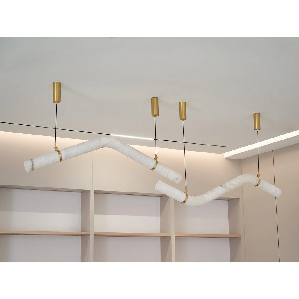 Pendant Light | Alabaster Shade, Brass Body & Integrated LED | 120/150 cm