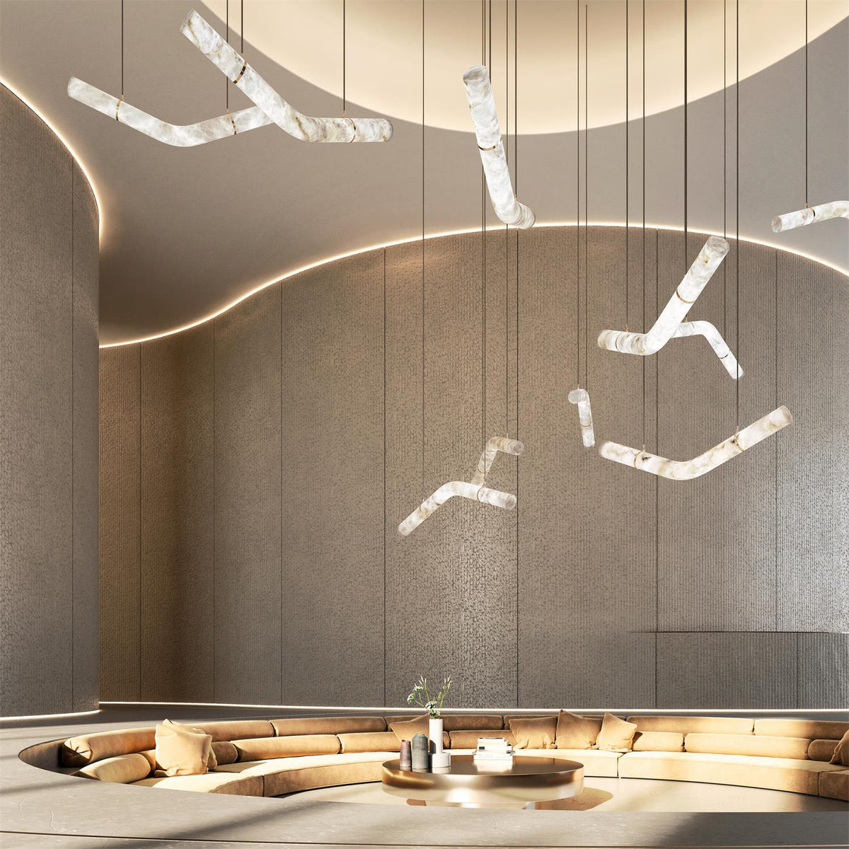 Pendant Light | Alabaster Shade & Brass Body & Integrated LED