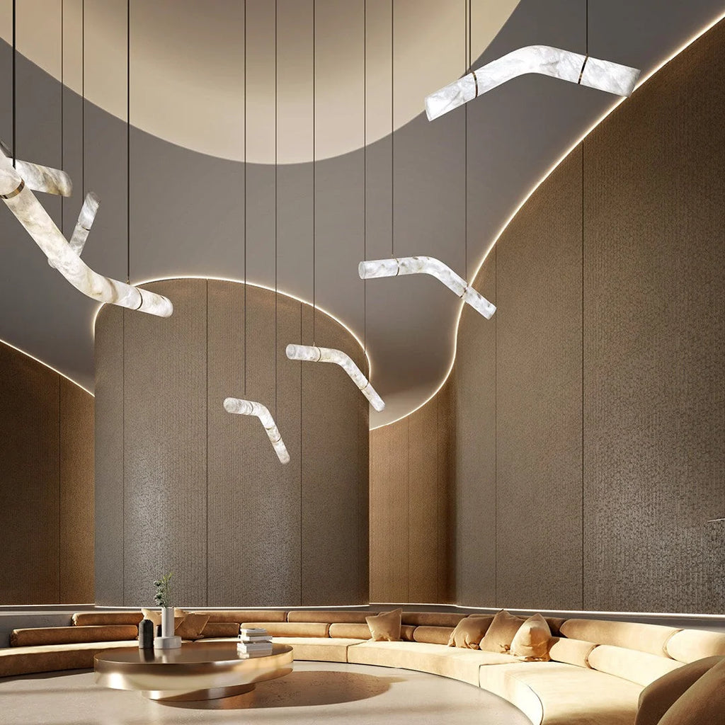 Pendant Light | Alabaster Shade & Brass Body & Integrated LED