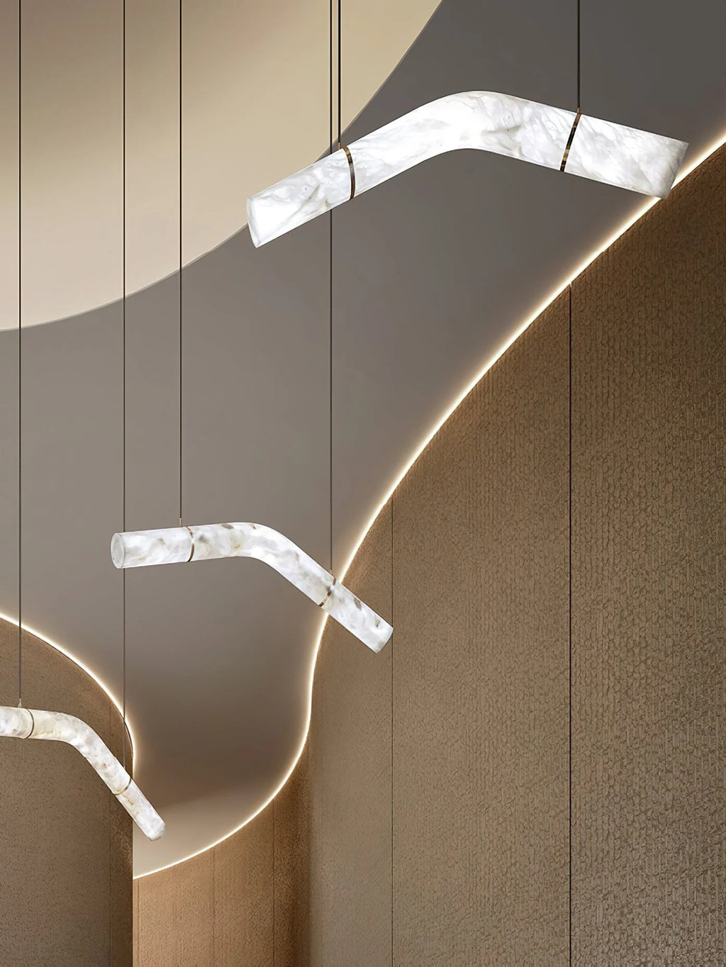 Pendant Light | Alabaster Shade & Brass Body & Integrated LED