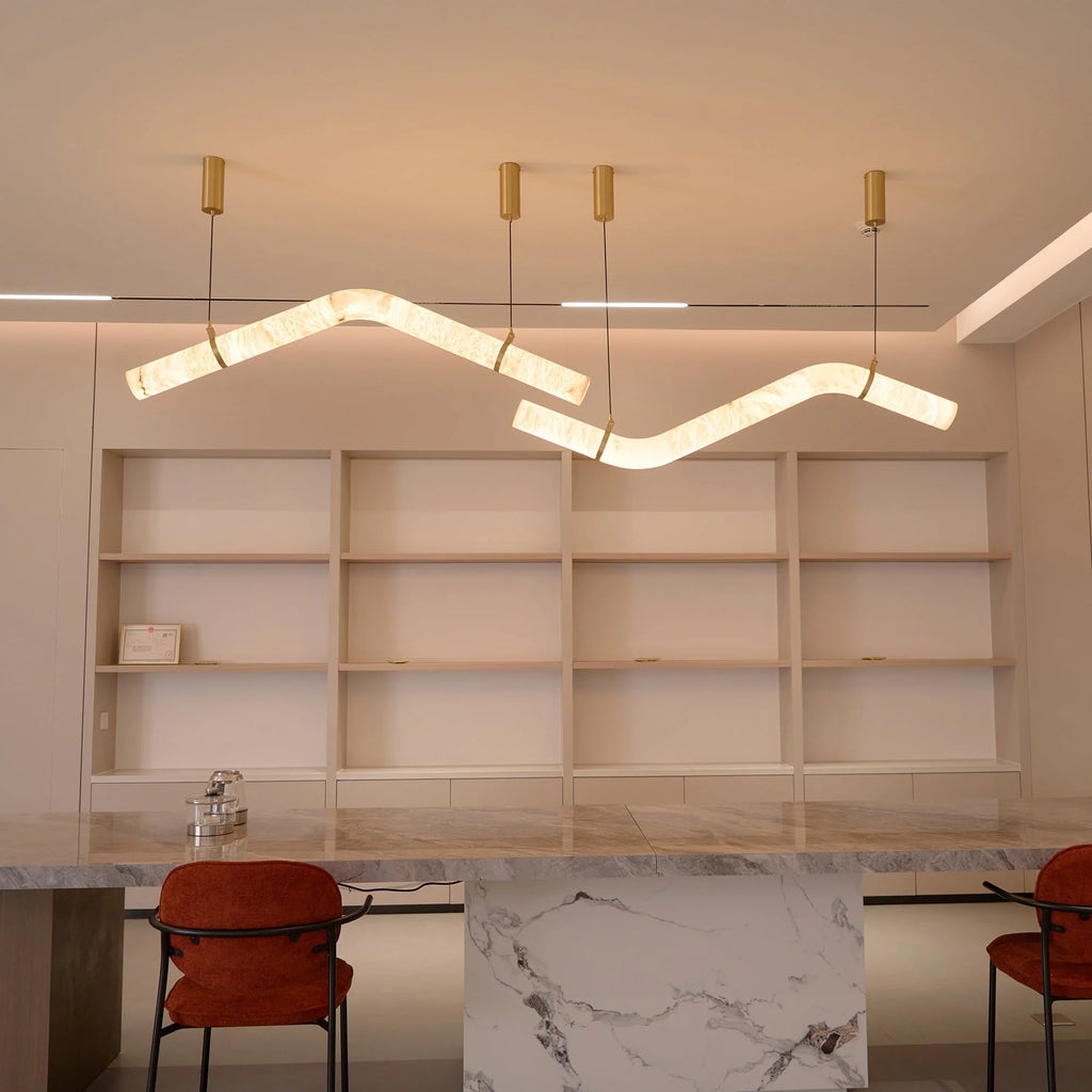 Pendant Light | Alabaster Shade & Brass Body & Integrated LED