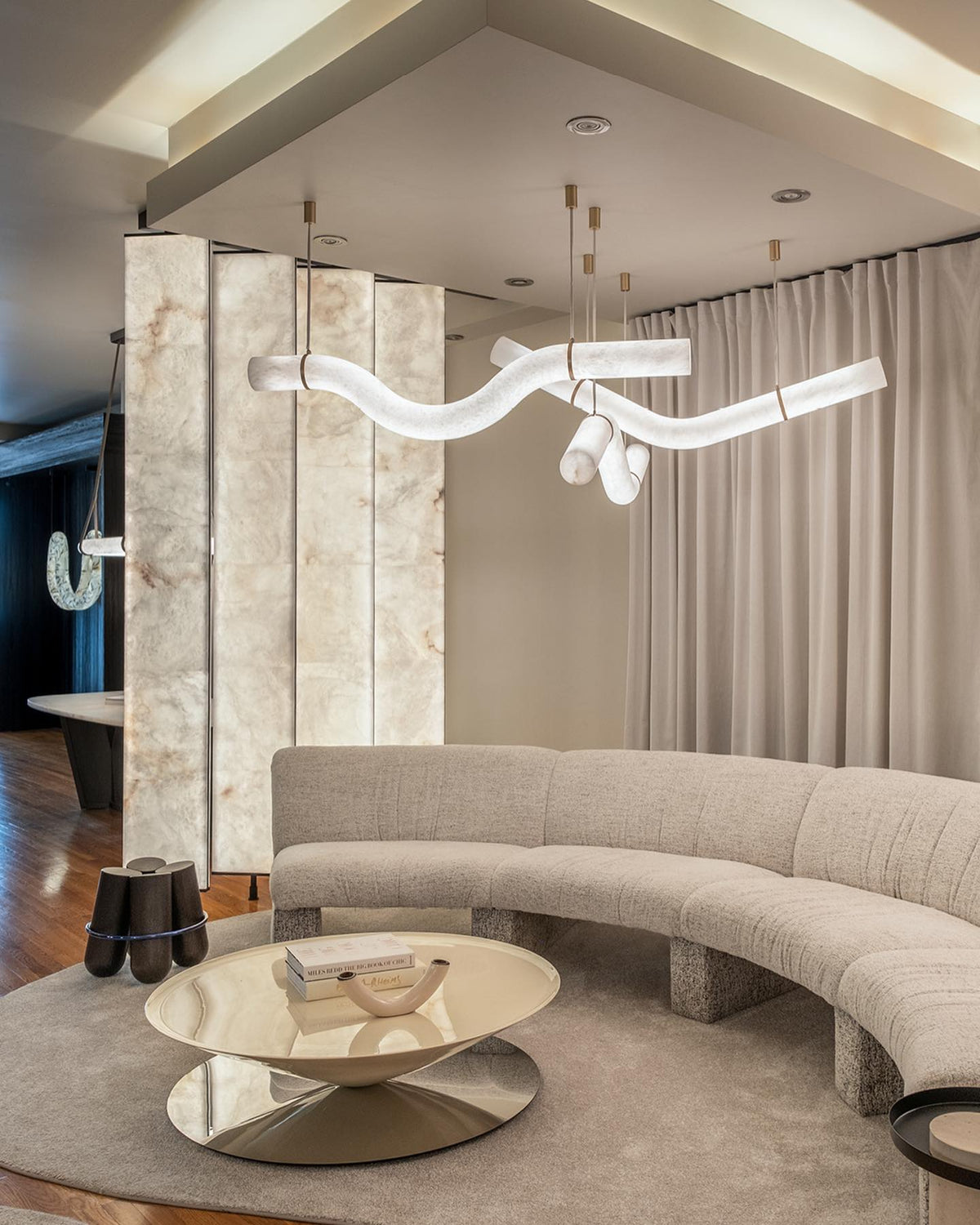 Pendant Light | Alabaster Shade & Brass Body & Integrated LED