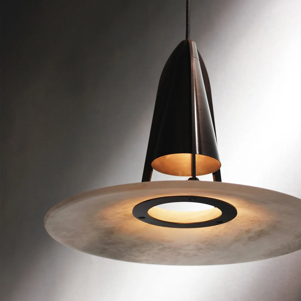 Pendant Light | Alabaster Shade & Metal Frame | 35 cm Diameter