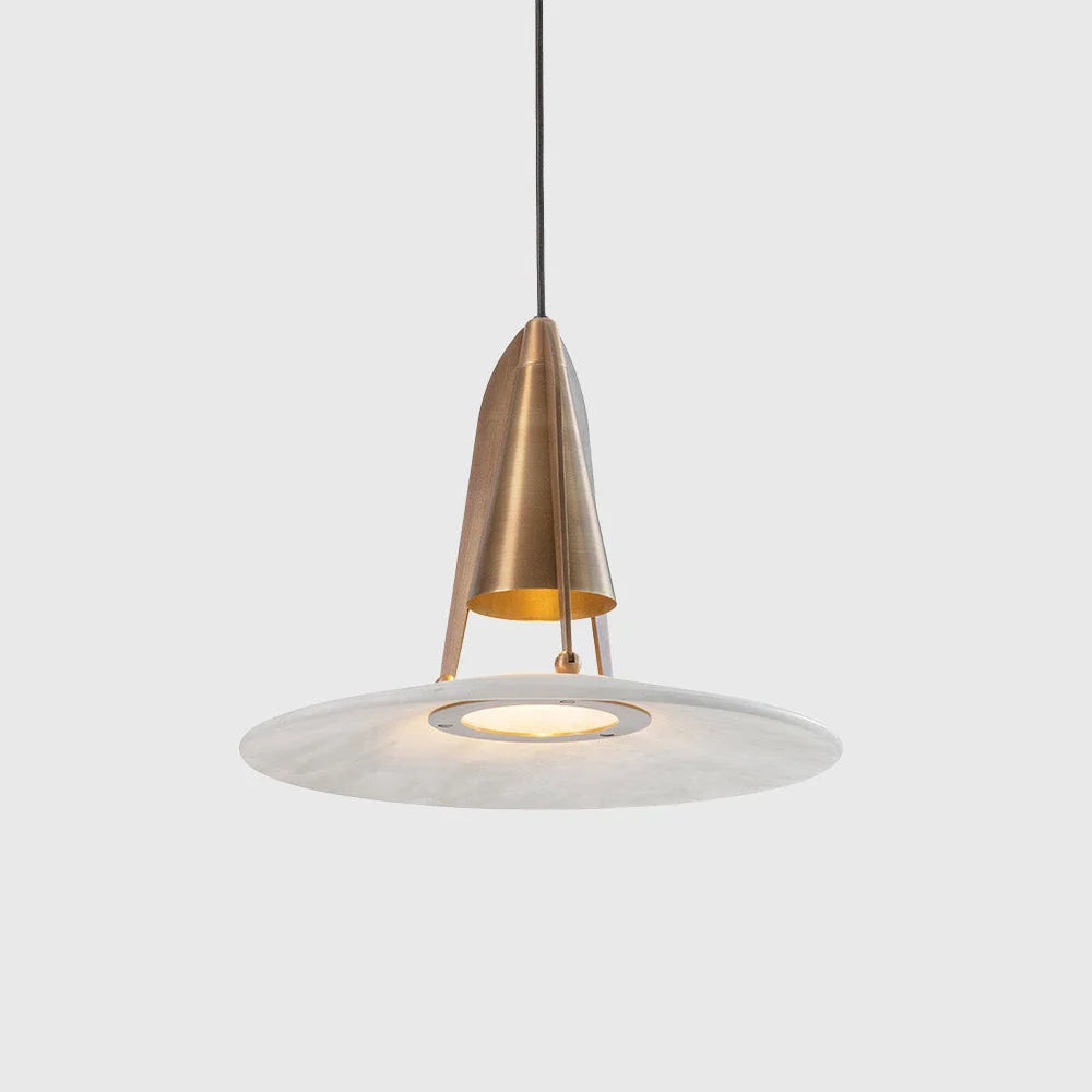 Pendant Light | Alabaster Shade & Metal Frame | 35 cm Diameter