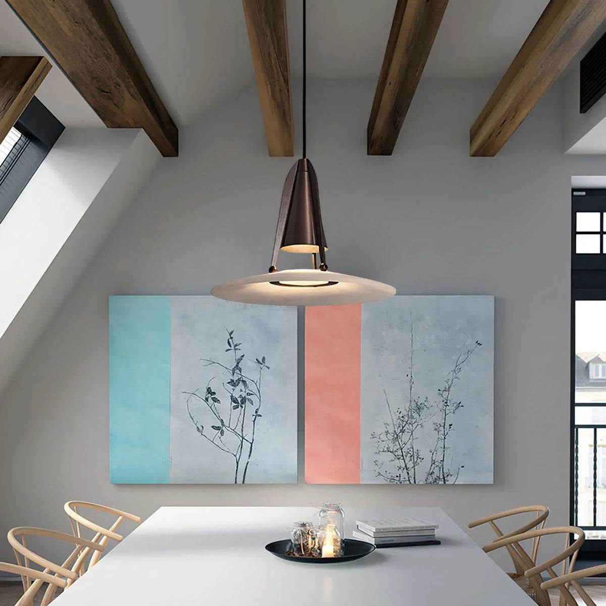 Pendant Light | Alabaster Shade & Metal Frame | 35 cm Diameter